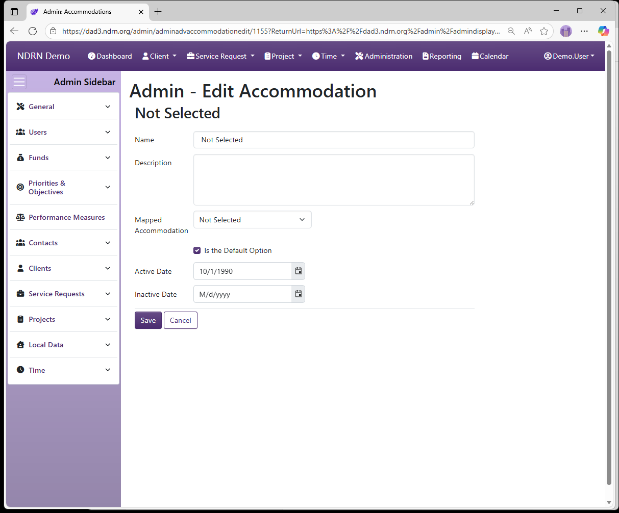 Screenshot of Clients Accommodations Form