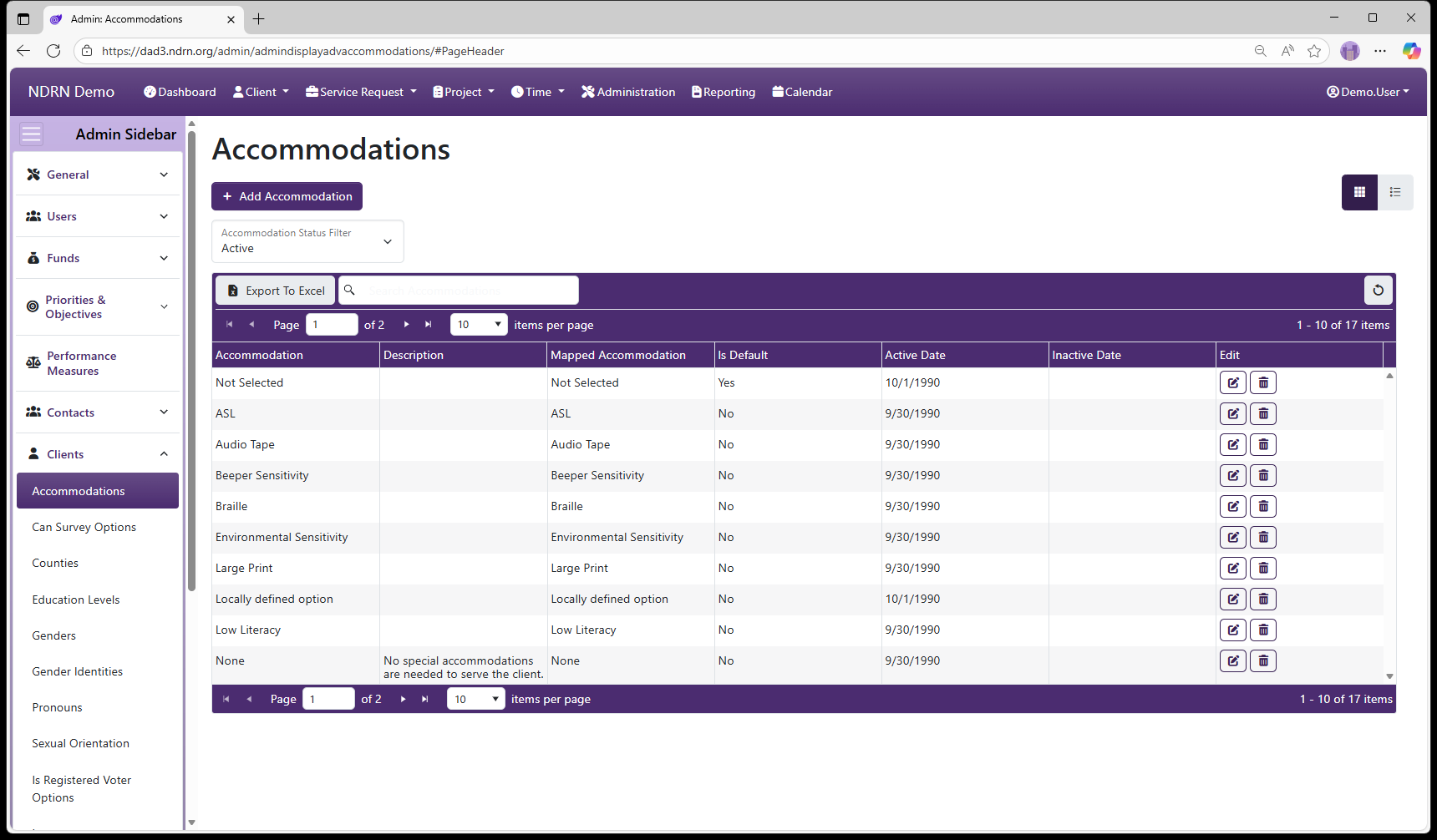 Accommodations admin page screenshot
