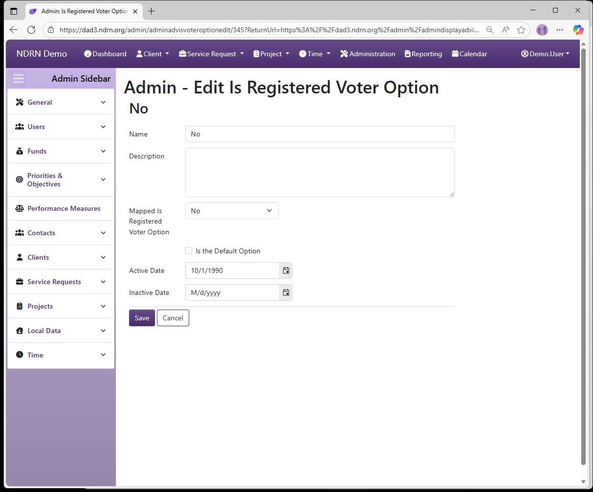 Screenshot of Clients Is Registered Voter Options Form