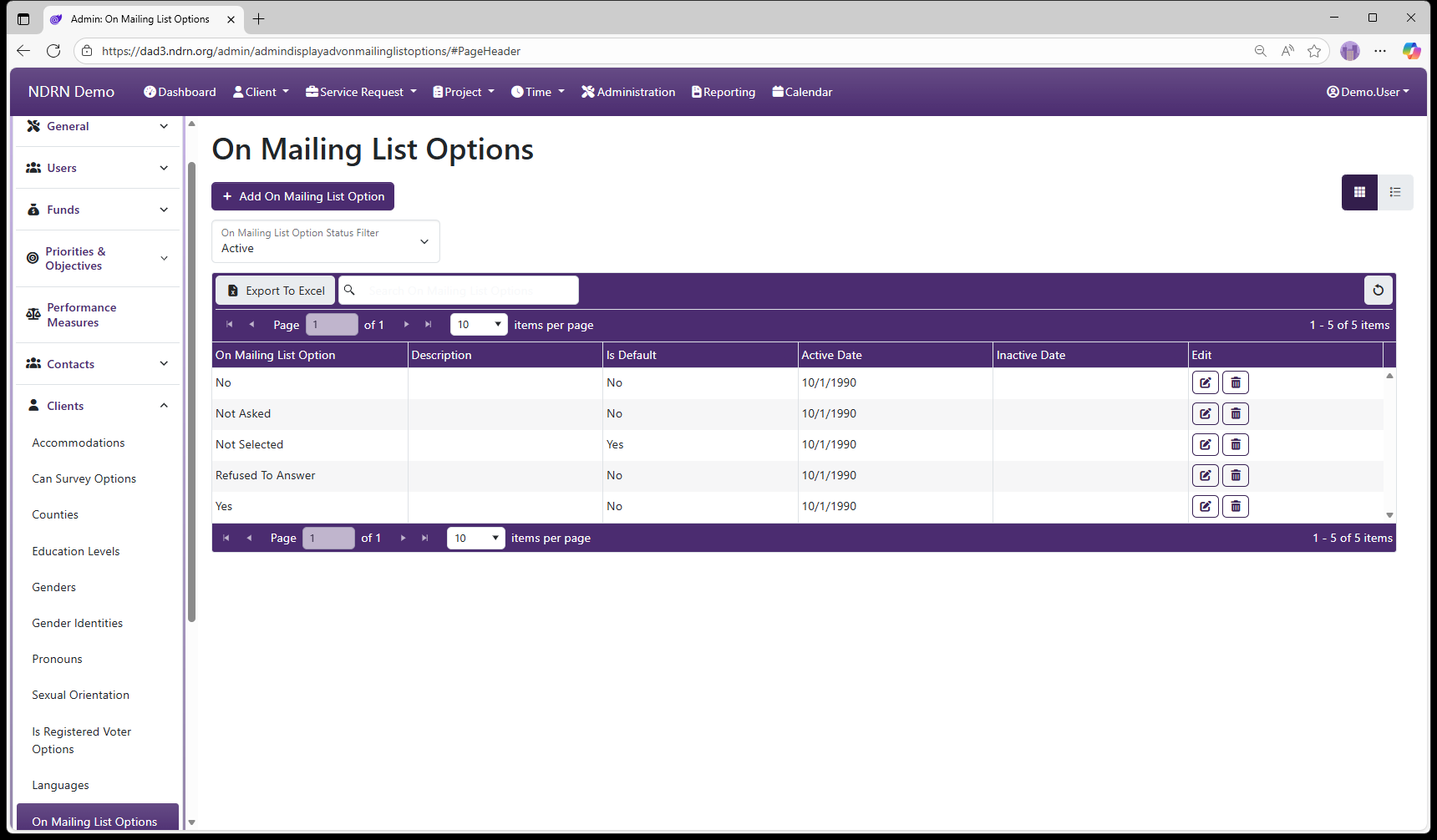 On Mailing List Options admin page screenshot