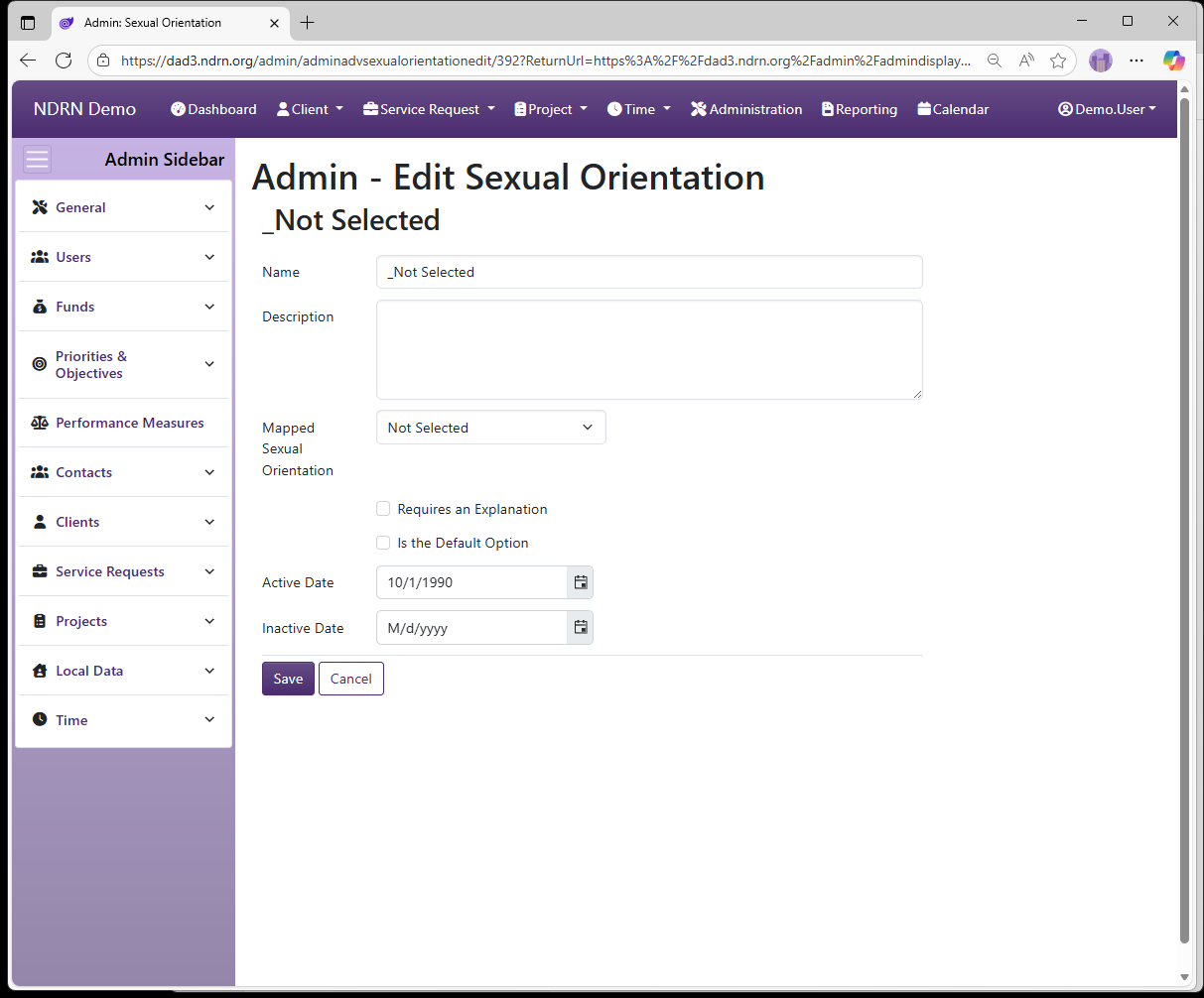 Screenshot of Clients Sexual Orientation Form
