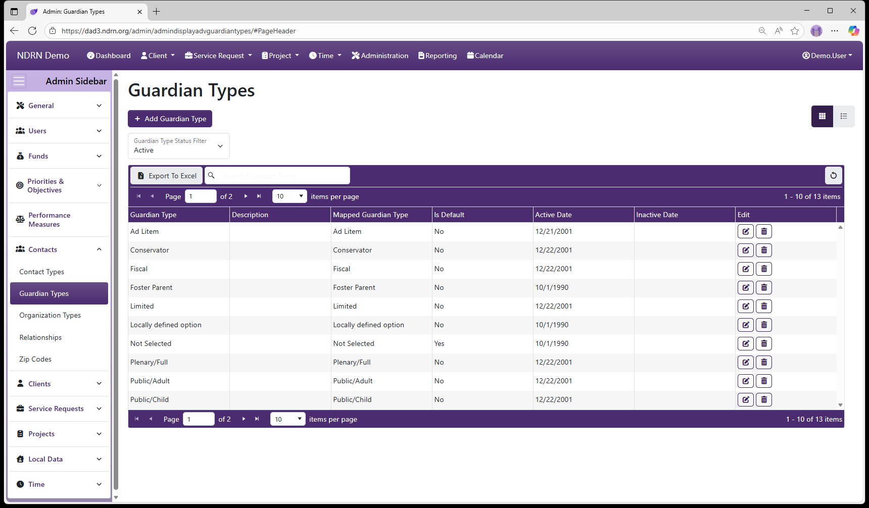 Guardian Types admin page screenshot