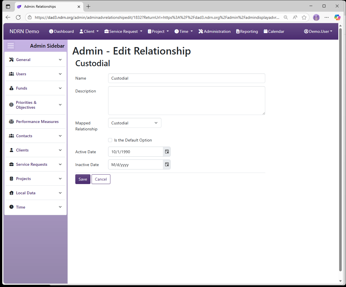 Screenshot of Contacts Relationships Form