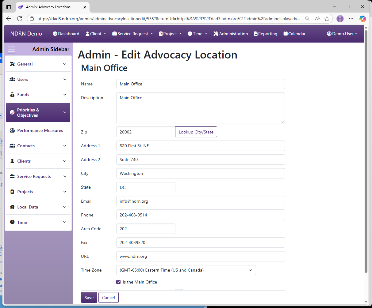 Screenshot of General Advocacy Locations Form