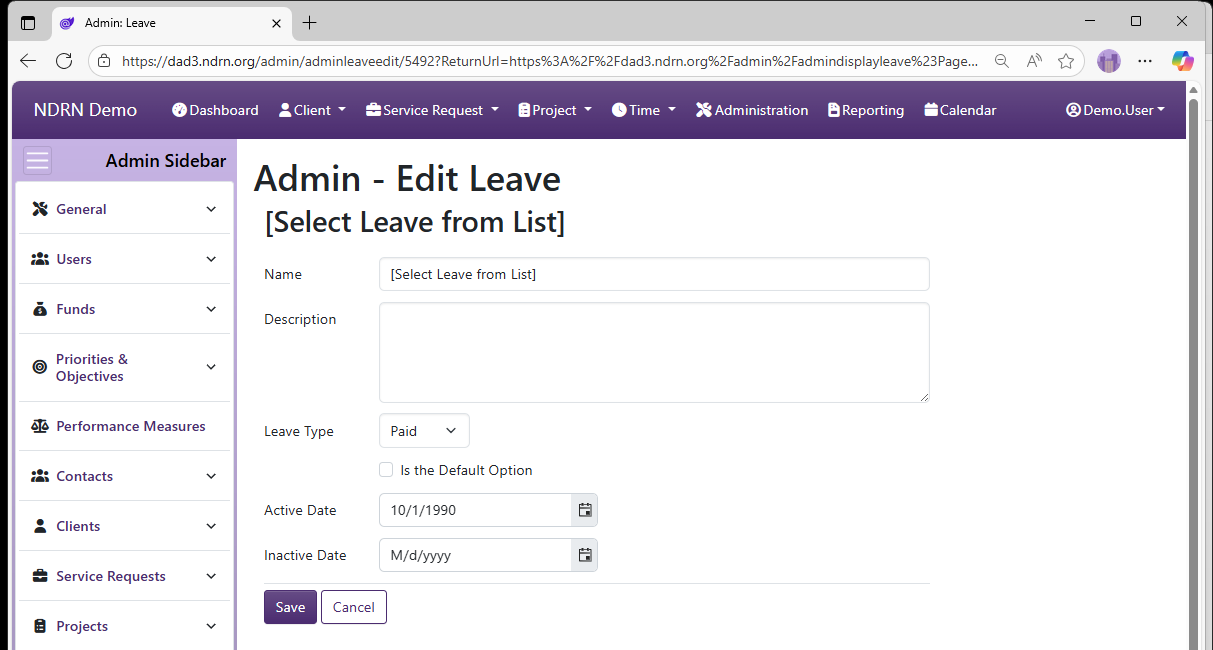 Screenshot of Time Leave Form