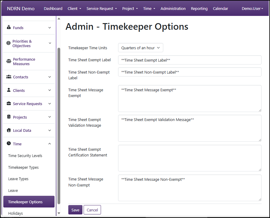 Timekeeper Options admin page screenshot - 1 of 3