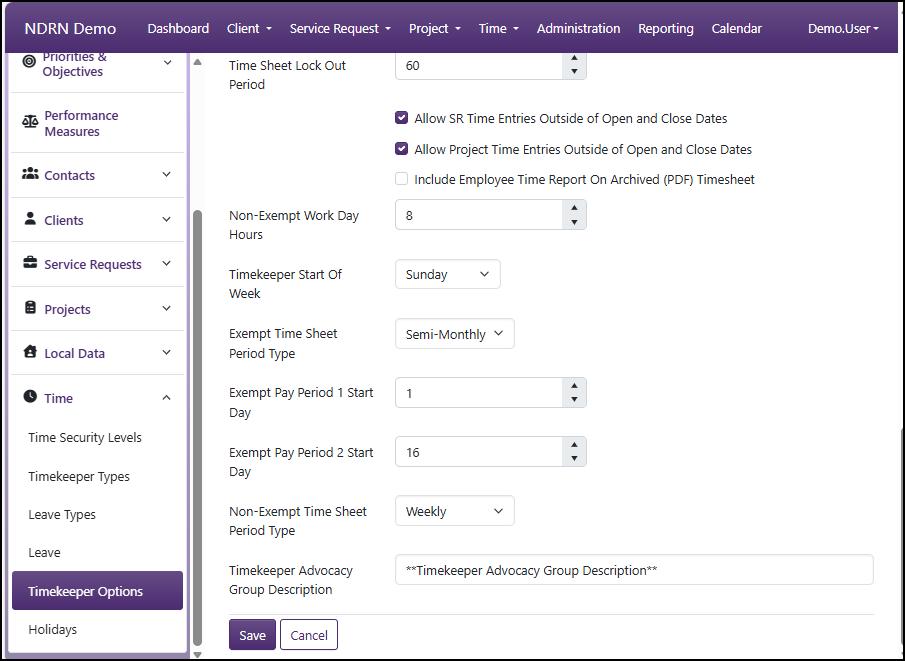 Timekeeper Options admin page screenshot - 3 of 3