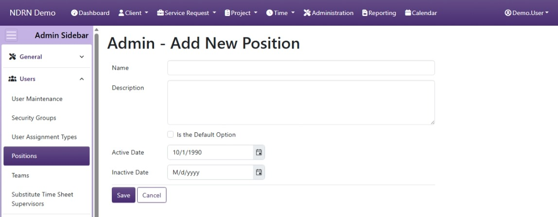 Screenshot of Users Positions Form