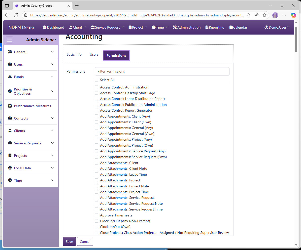 Screenshot of Users Security Groups Form Permissions tab