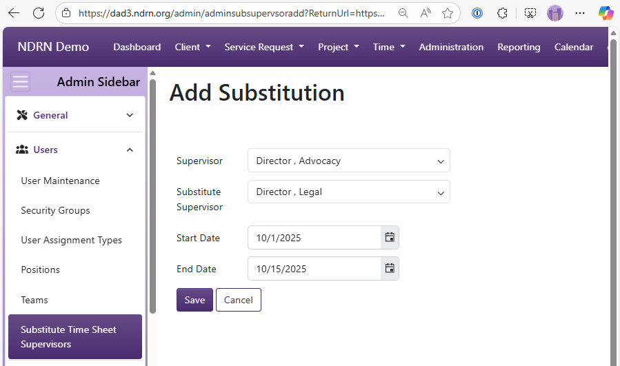 Screenshot of Substitute Time Sheet Supervisors Form
